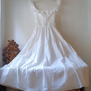 White Tiered Floral Embroidered Maxi Dress with Flutter Sleeves